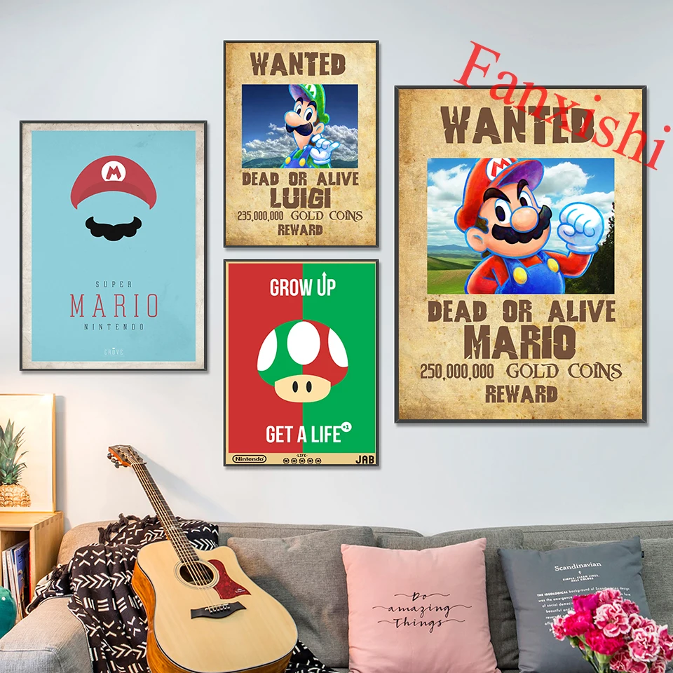 

Super Mario Mushroom Retro Arcade Game Nintendo Painting Posters And Prints Canvas Wall Art Picture Kids Living Room Decor Frame
