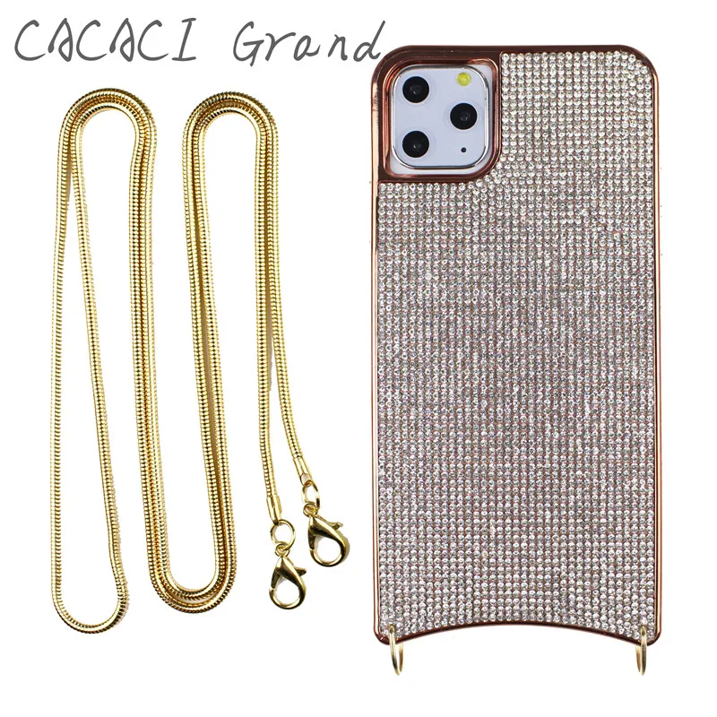 luxury case Роскошный чехол с блестящими бриллиантами для apple iphone xs 11 pro max XR X 7 8 6S 6 PLUS, чехол с металлическим ожерельем через плечо - Цвет: luxury case