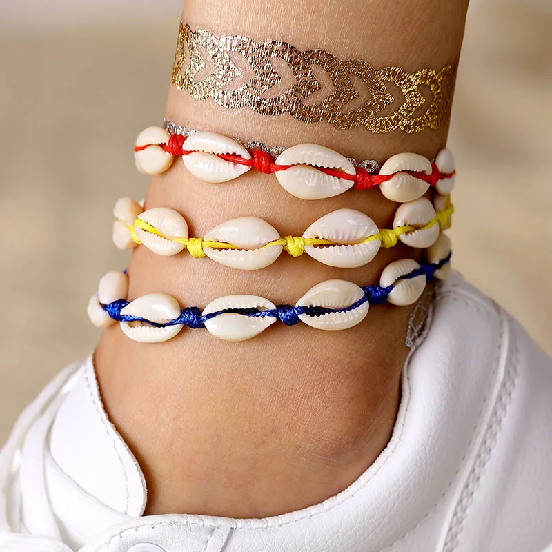 Женский винтажный браслет KISSWIFE плетеный в богемном стиле с бусинами виде ракушек