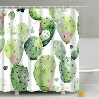 waterproof shower curtain cactus print bathroom partition curtains with hook mildew proof bath screens home bathroom accessories