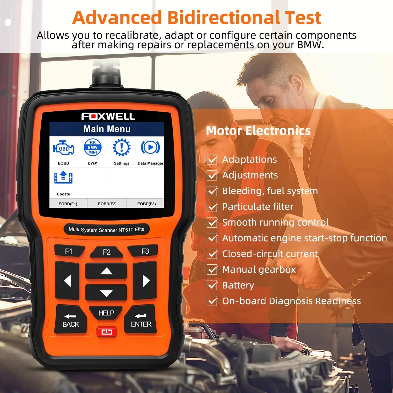 FOXWELL NT510 Elite полная система OBD2 автомобильный сканер двунаправленный активный тест