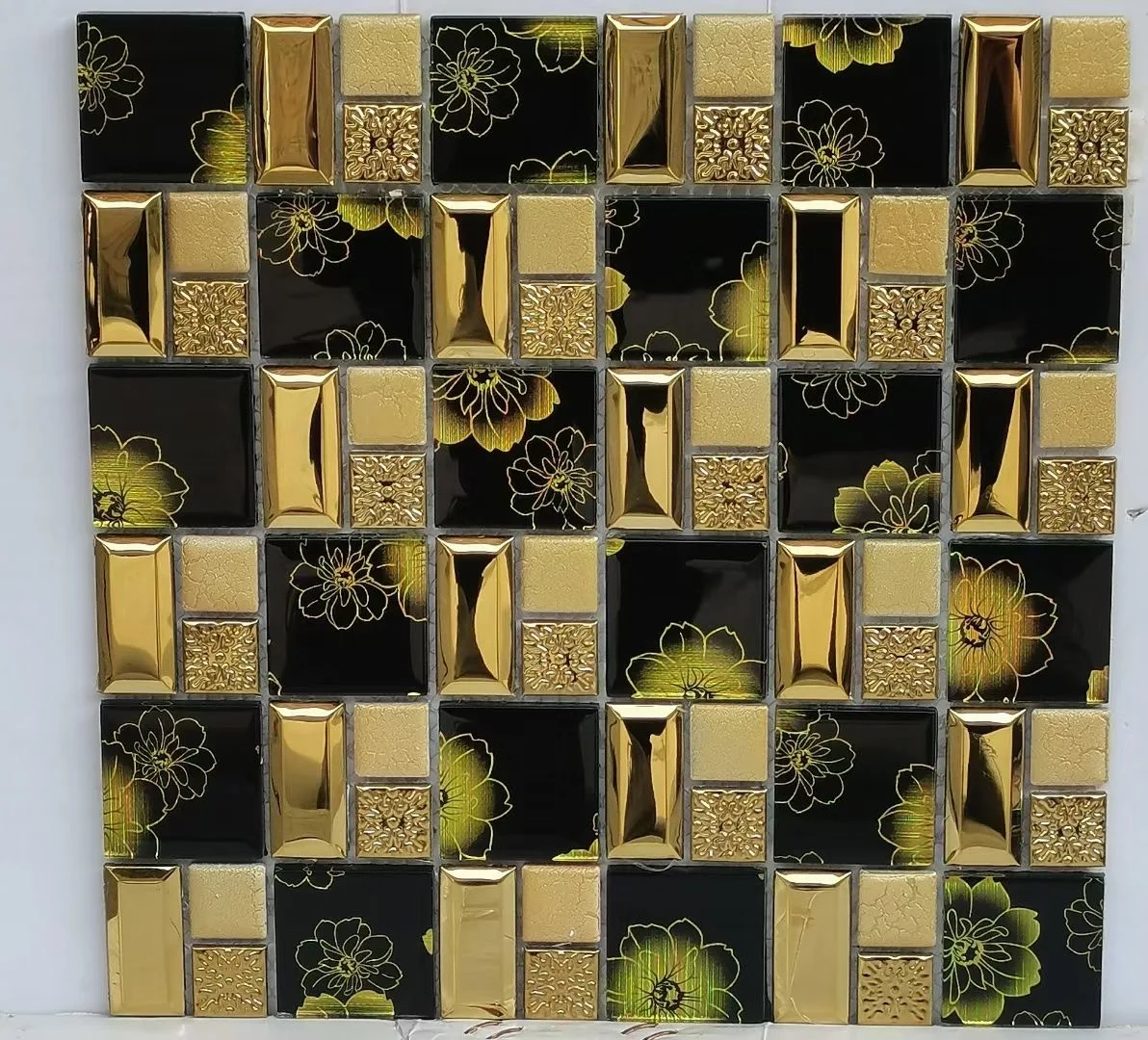 3D окрашенная желтая Цветочная Черная Стеклянная Смешанная золотая