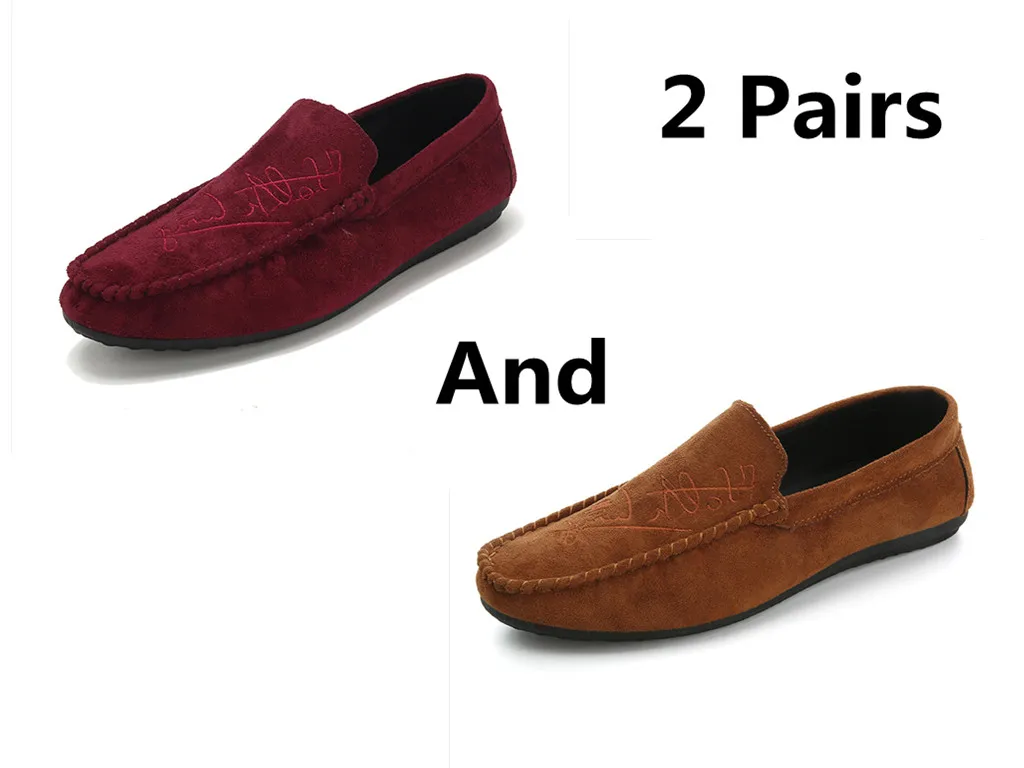 style 13 Большие размеры 39-44; мягкие удобные мужские лоферы для отдыха; парусиновая Классическая обувь на плоской подошве для вождения; лаконичные туфли без застежки в стиле ретро; 2 пары - Цвет: style 13