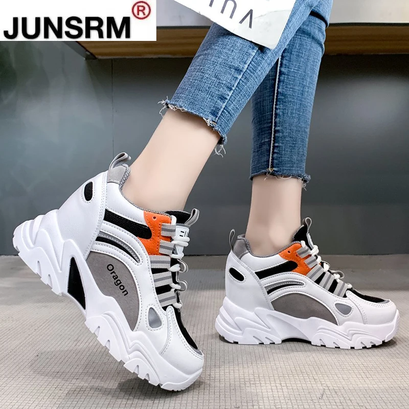 

Rimocy 2021 High Platform Women Sneakers Woman Chunky Hidden Heels Mesh Casual Sport Shoes Non Slip Lace Up Dad Shoes Female