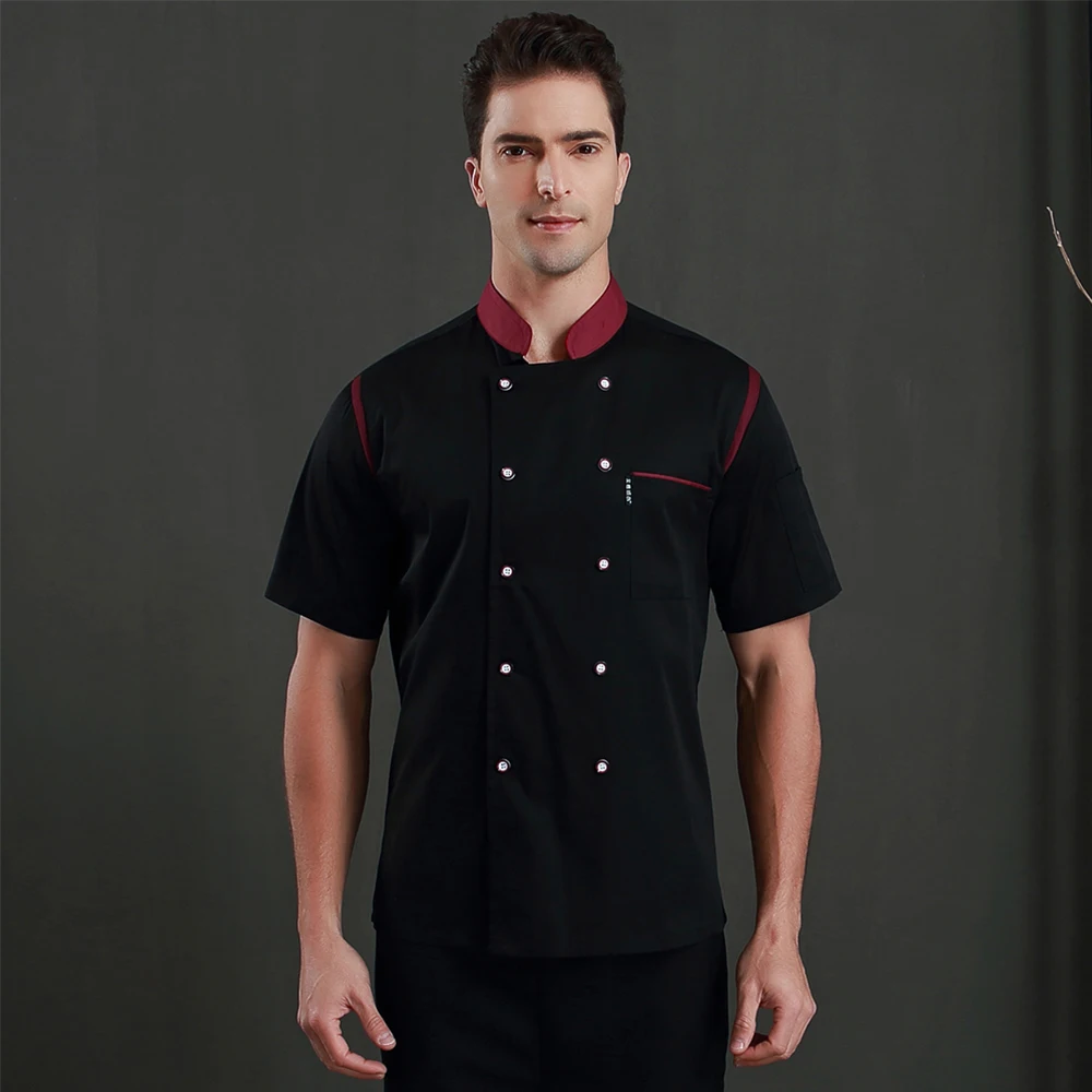 

New Arrival Chef Short Sleeves Restaurant Uniform Chef Jacket Kitchen Breathable Cook Workwear Unisex Chef Shirt apron Hats