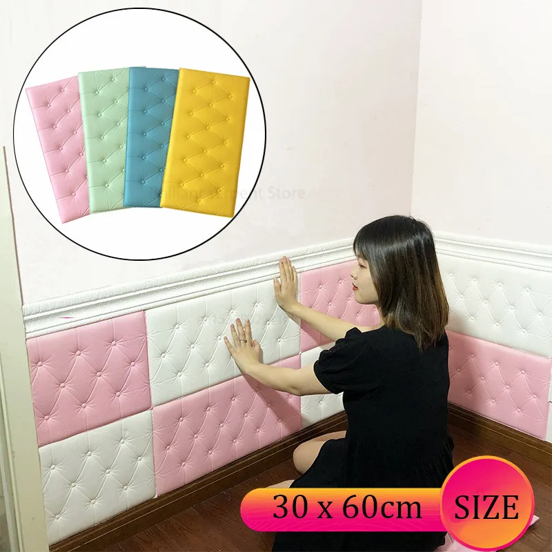 

Self-adhesive 3D Three-dimensional Wall Stickers Thicken Tatami Anti-collision Wall Mat Children's Bedroom Bed Soft Cushion 4MM