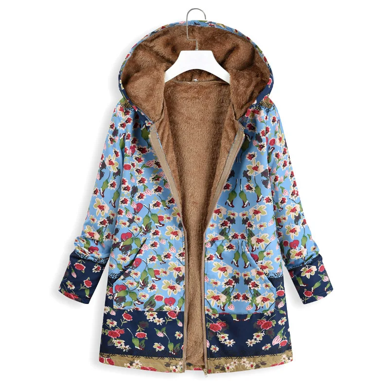 Comfortable and Warm Women Winter Printed Plush Long Sleeve Hooded Jacket FDC99 | Женская одежда