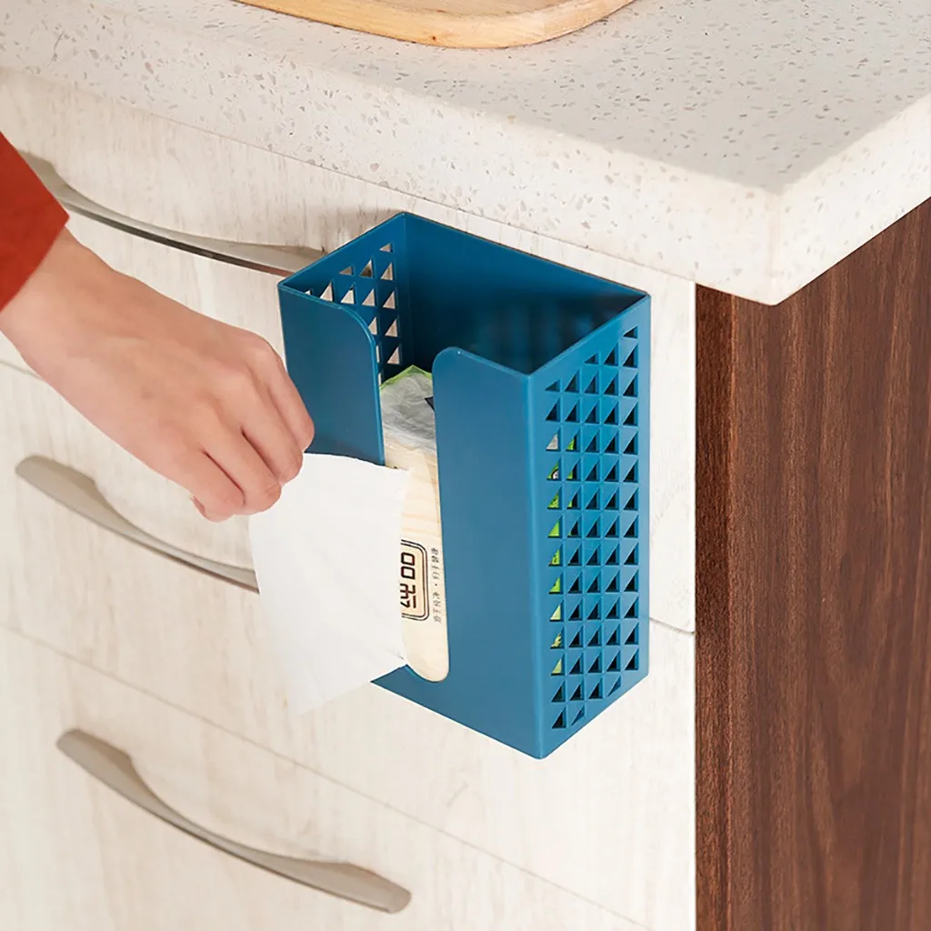 Kitchen Bathroom Punch-free Toilet Tissue Tray Paper Rack Roll Box tool hollow box-adhesive wall tissue storage box |