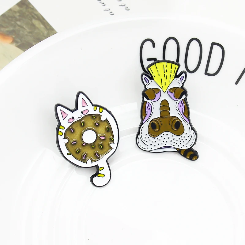 Эмалированная булавка в виде кота пончика броши Милого Животного В Стиле хиппота