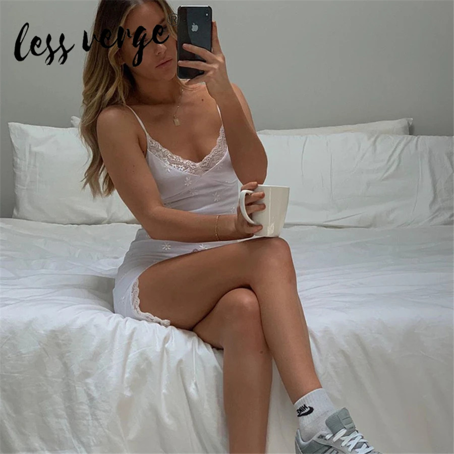 Женское мини платье Lessverge кружевное лоскутное шифоновое шелковое сексуальное