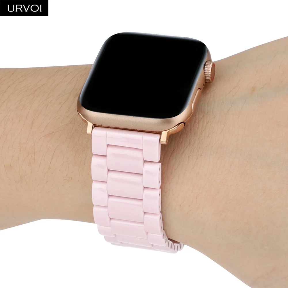 Браслет URVOI link для apple watch 5, 4, 3, полностью керамический ремешок для iWatch 40 мм, 44 мм, блестящая пряжка на запястье, современный дизайн