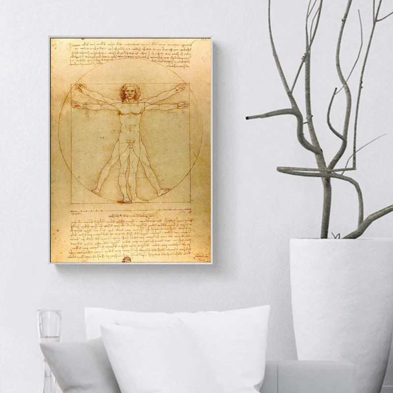 Классическая известная картина Vitruvian Man исследование пропорций от Leonardo da Vinci