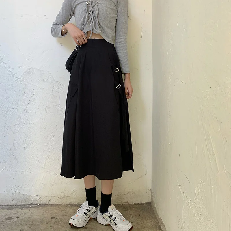 

Real Shot Cost-Effective Black High Waist Irregular Mid-Length