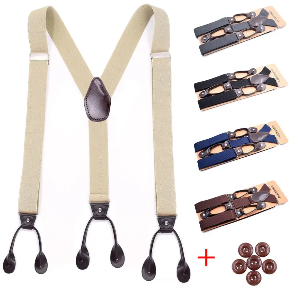 

Fashion Suspenders Men Women Adult Leather Trimmed Button End Y Back Adjustable Elastic Trouser Braces Strap Belt Wedding Party