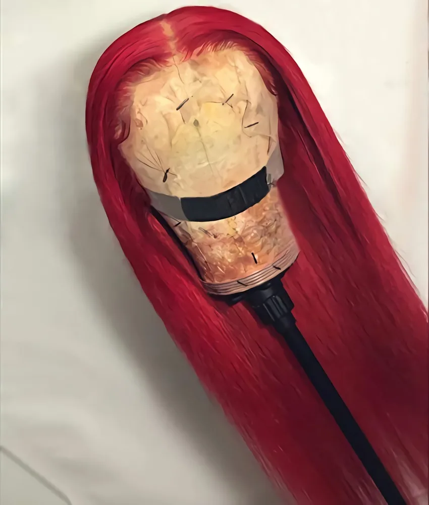 

Длинные прямые передние парики из человеческих волос на сетке, предварительно выщипанные для женщин и девушек, прозрачные красные бразильс...