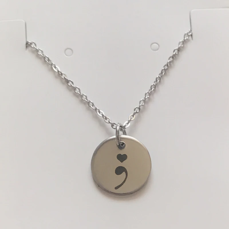 

1PC Stainless Steel Necklace Semicolon Necklace Depression Awareness Necklace Warrior Mental Health Suicide Jewelry Gifts