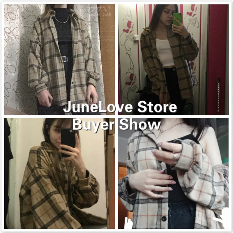 Женская фланелевая рубашка бойфренд JuneLove в клетку свободного размера