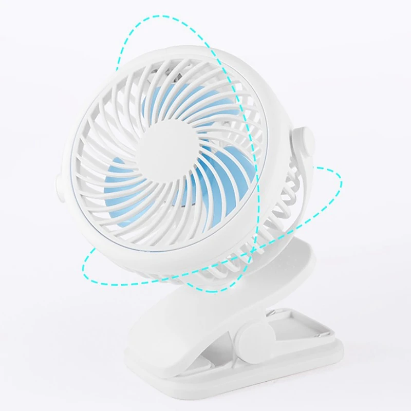 

USB Rechargeable Clip Desktop Fan Mini Portable Clamp Fan 720 Rotating Ventilator Three-Speed Adjustable Wind Fan