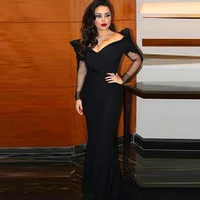 arabic 2015 new sexy black evening dresses off the shoulder long sleeve formal evening gowns robe de soiree gown dubai