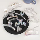 2021 новый красочный лазерный пластиковый зажим-краб для женщин и девушек жесткие зажимы для волос большой размер зажим-краб прозрачные аксессуары для волос