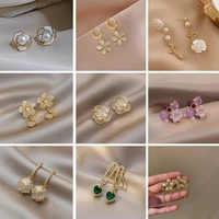 korean fashion cute white pearl flower stud earrings for women girls sweet statement earring party jewelry gifts 2021 trend