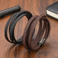 bohemian stainless steel brownblack charm fashion charm mens accessories classic multilayer leather woven bracelet
