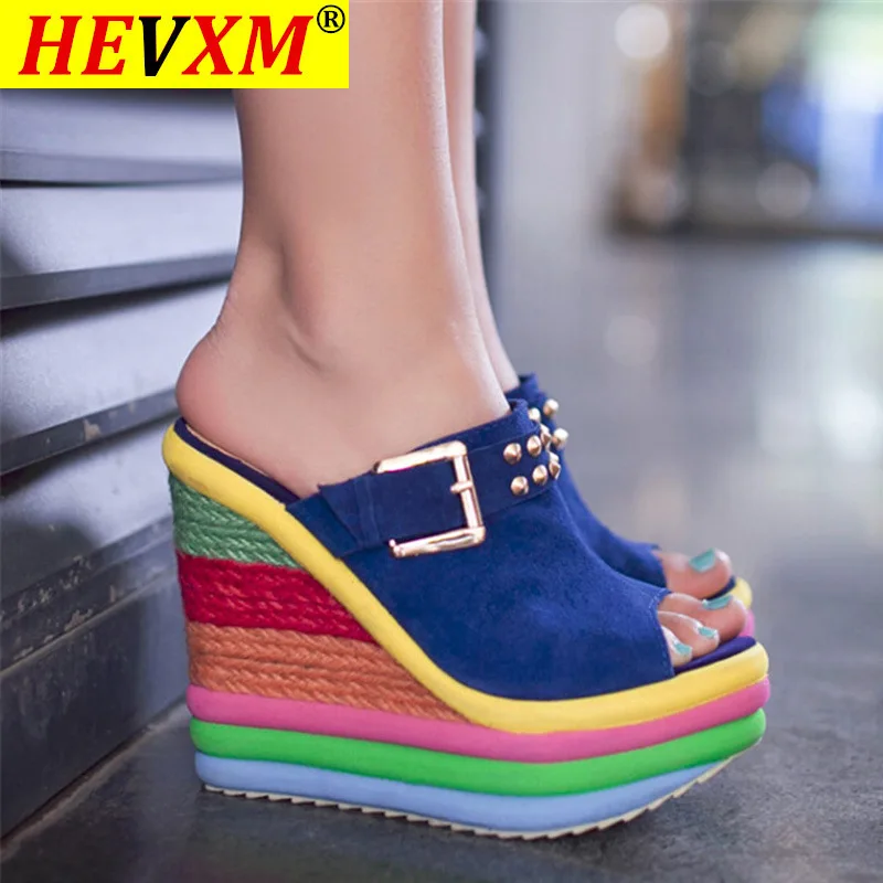 

2020 новые летние пикантные богемные повседневные разноцветные сандалии Босоножки на платформе с открытым носком; Женские сандалии на платф...