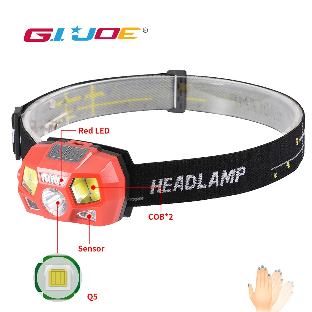 GIJOE Q5 светодиодный индукционный налобный фонарь галобный COB usb Перезаряжаемый