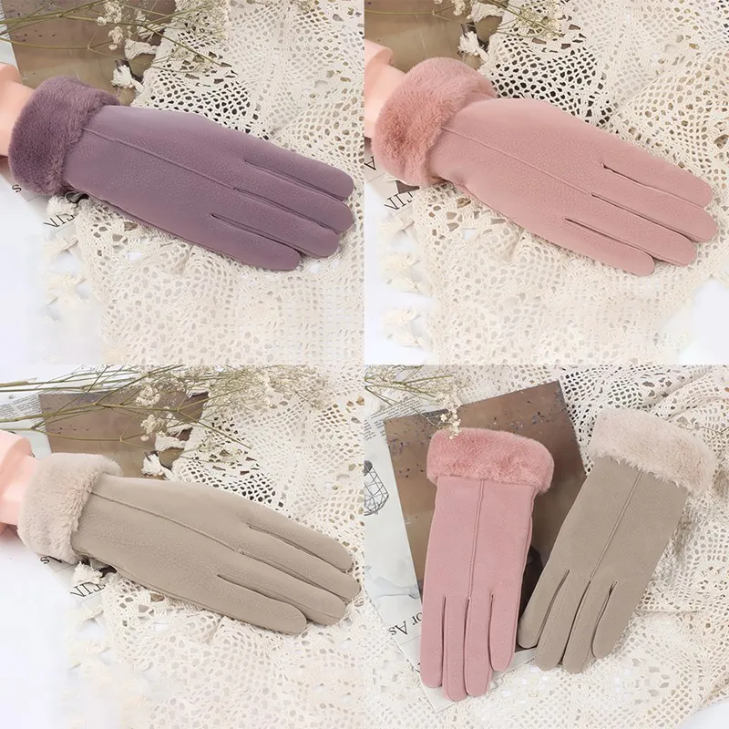 

Winter Women screen touch Gloves Plush Velvet Touch Screen Cute Warm Furry Mittens Full Finger Female Cold Protection Gloves