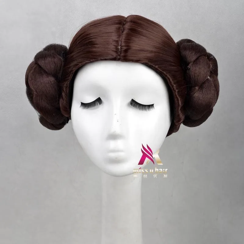 New Star Wars принцесса Лея органа Solo парик короткие коричневые Косплэй волосы с двумя