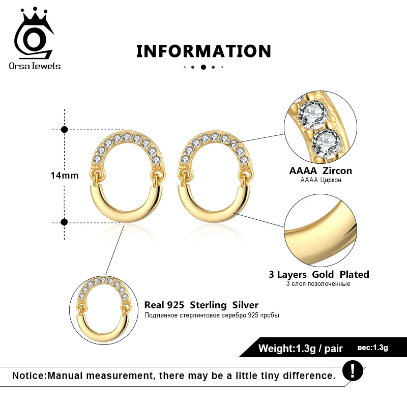 ORSA JEWELS кольцо AAA Циркон женский складной серьги гвоздики 925 серебро с последней O