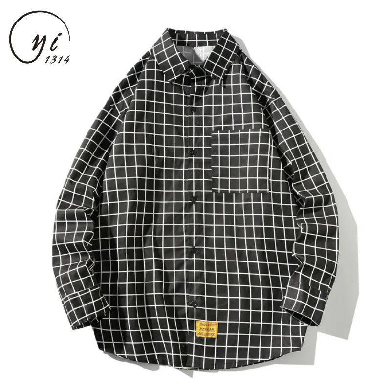 Черно белая клетчатая рубашка с длинными рукавами для мужчин свободная