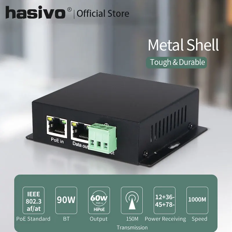 Промышленный Isplated PoE Gigabit Spliter высокой мощности 90 Вт 12 В Выходное напряжение POE Модуль питания POE переключатель