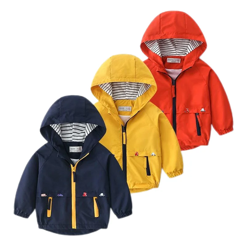 

Spring Autumn Kids Jackets Toddler Hooded Windbreaker With Pocket Zipper Outerwear For Children Baby Boys Clothes 2021 New