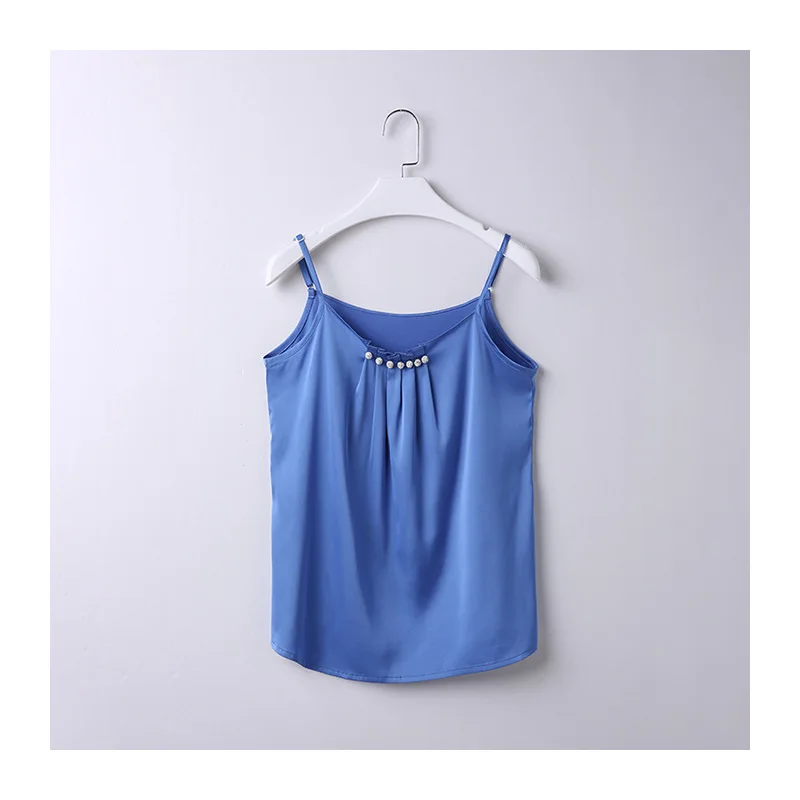 

Summer Korean Fashion Chiffon Tank Top Beading Women Office Lady Spaghetti Strap Tank Top Plus Size XXXL/5XL Clothing for Women