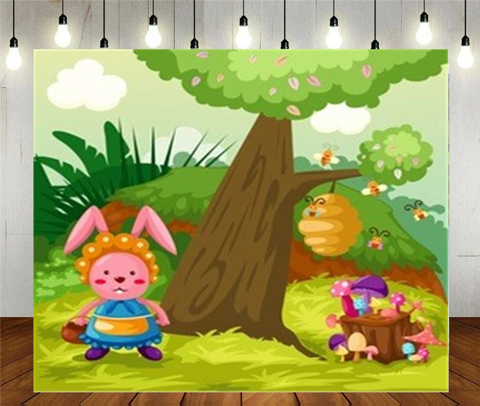 

Photo Studio Props Photography Backdrop Landscape Cute Rabbit In The Jungle Vinyl Background Kids Birthday Party Decoration
