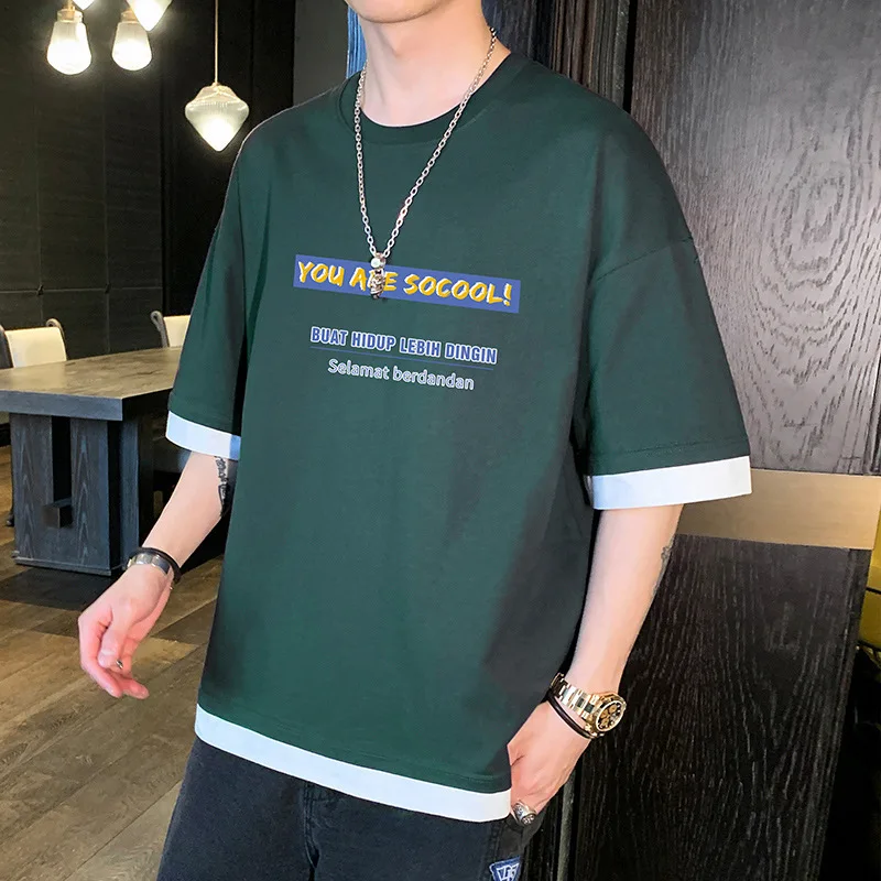 

Short Sleeve Men's 2021 New Summer Casual Printed Letter Fashion Student Cotton Half Sleeve Short Sleeve T-shirt Men's Clothing