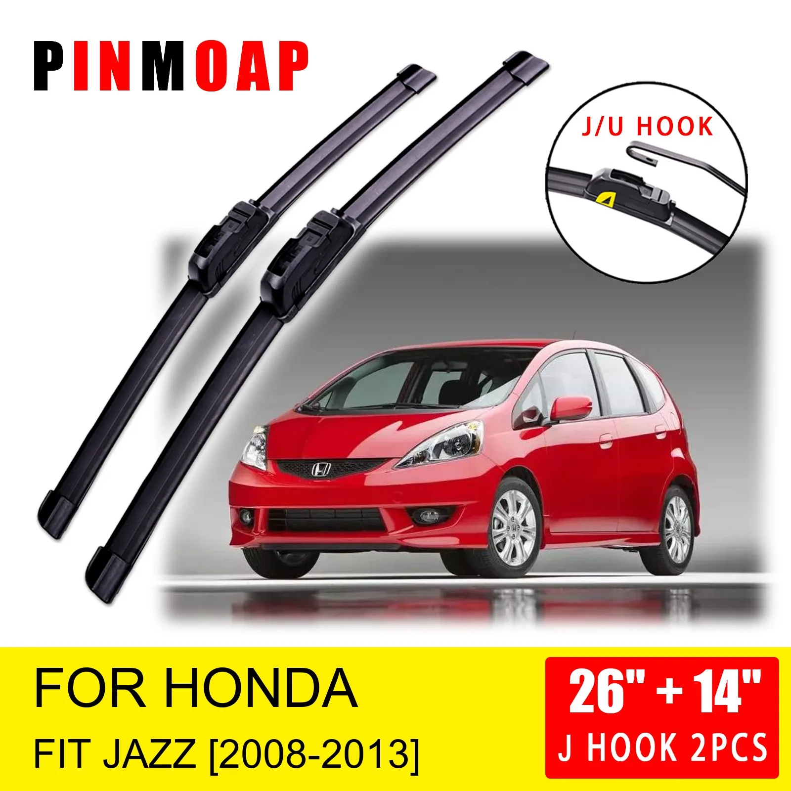 For Honda Fit Jazz 2008 2009 2010 2011 2012 2013 Front Wiper Blades Brushes Cutter Accessories   U J Hook