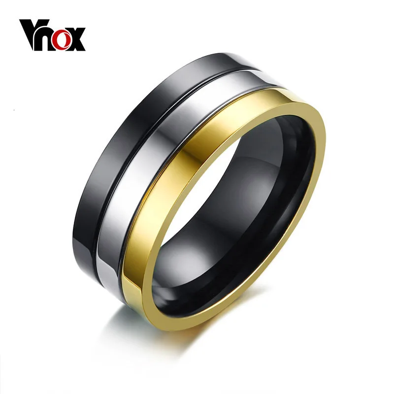 Мужское кольцо из нержавеющей стали Vnox 8 мм обручальное с IP черным золотом