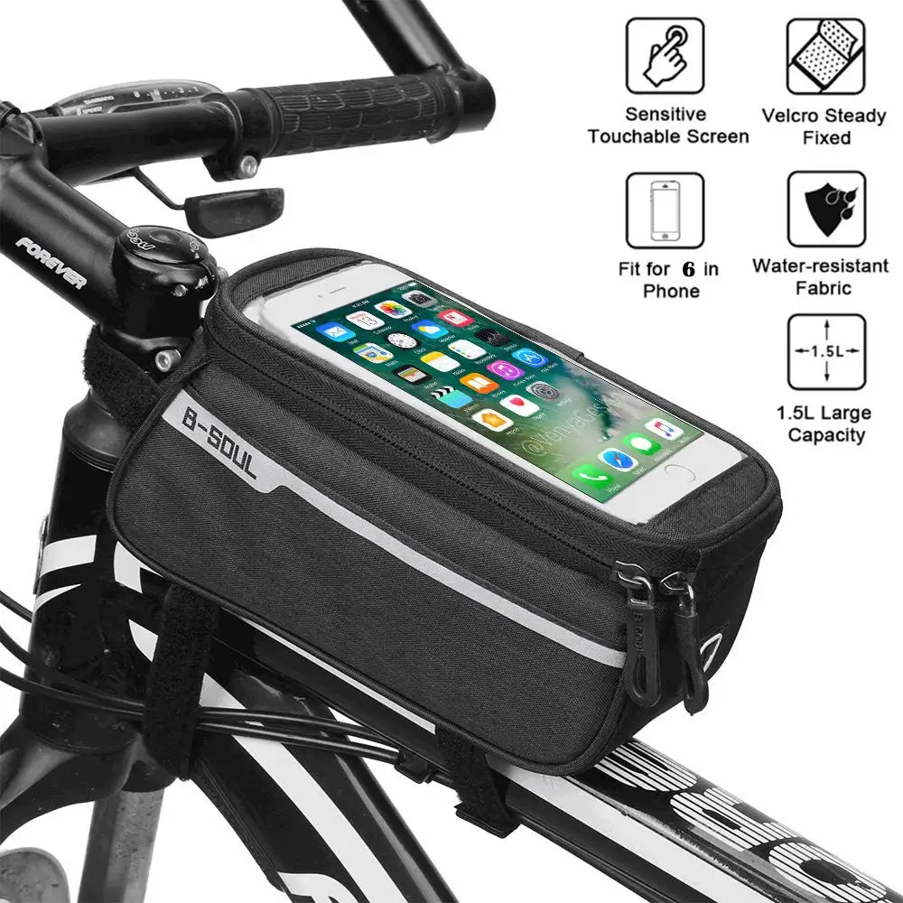 

B-SOUL Waterproof MTB Road Bike Front Tube Bag 6inch Phone Touch Screen Saddle Mobile Phone With Headphone hole Bike Accessories