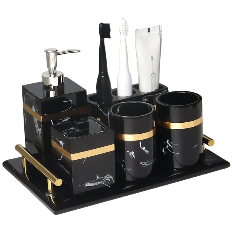 resin bathroom set liquid soap dispenserdish toothbrush holder gargle cup tray cotton swabtissue box sell separately nordic free global shipping