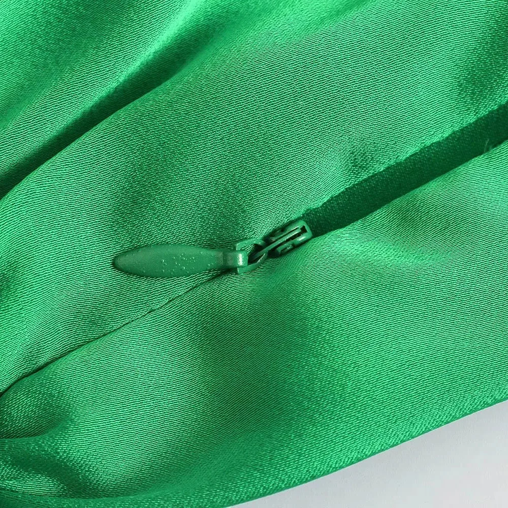 

BBWM 2021 Summer Women Green Satin Folds Slim Mini Dress Female O-Neck Long Sleeve Dresses Ladies Streetwear Dress