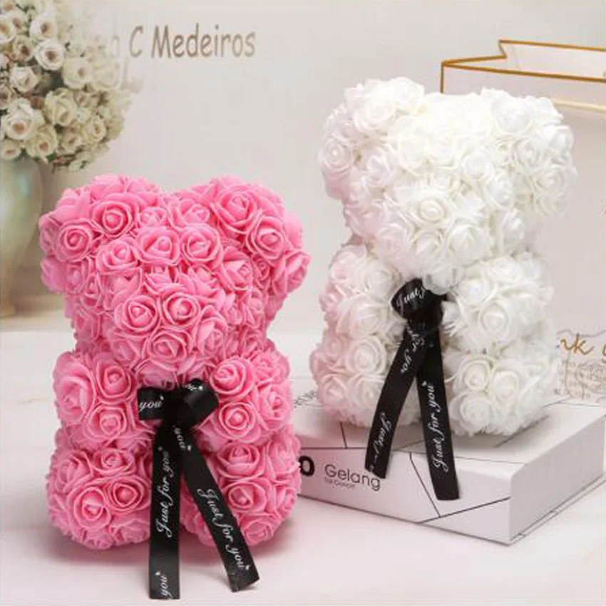 

25cm Rose Bear Soap Foam Bear Roses Teddi Bear Rose Flower Artificial New Year Wedding Gifts Women Valentines Christmas Gift