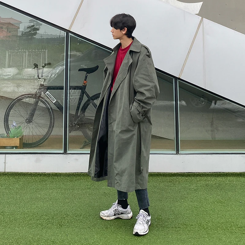 

Ветровка мужская средней длины, свободная повседневная куртка армейского зеленого цвета, с инструментами в японском стиле, выше колена, в К...