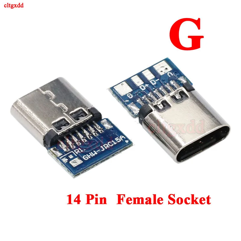 Cltgxdd 20 100 шт микро USB 3 1 Тип C разъем 14 контактный гнездо через отверстия PCB 180