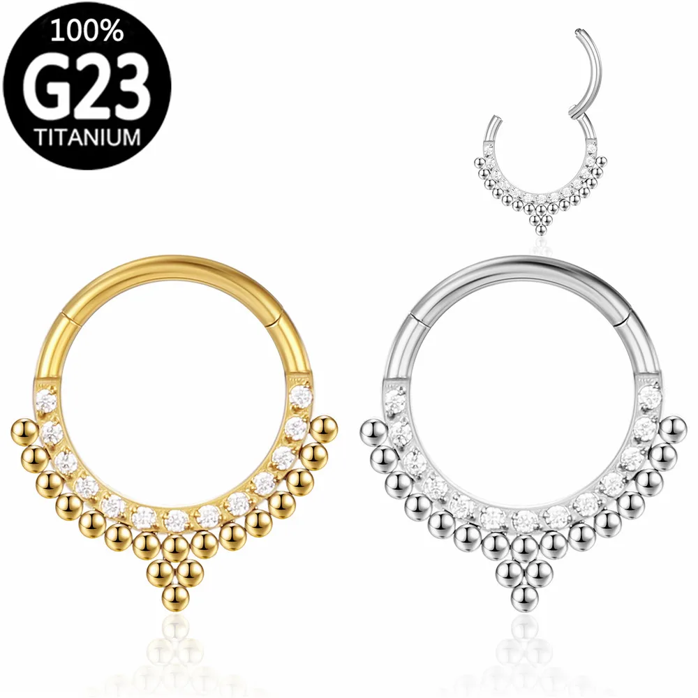 

G23 Titanium Septum Clicker Zircon Clusters Ball Ear Cartilage Helix Earrings Hinged Segment Nipple Piercing Nose Ring Jewelry