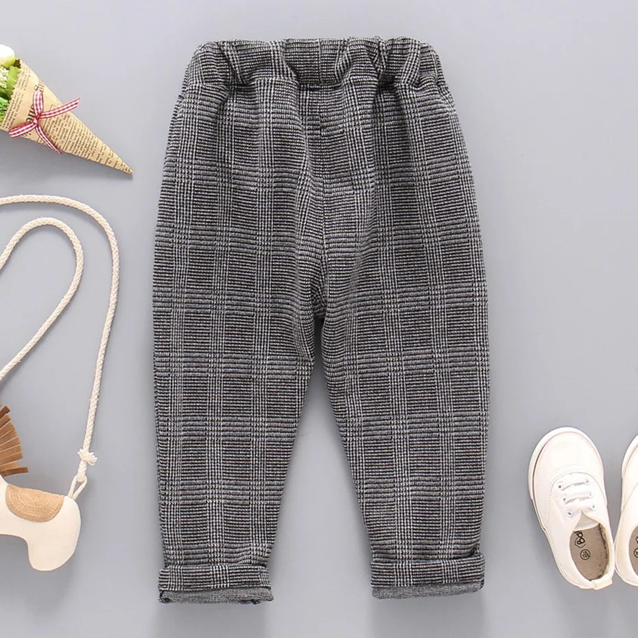 Штаны для мальчиков и девочек клетчатые штаны осенне-зимние спортивные детей