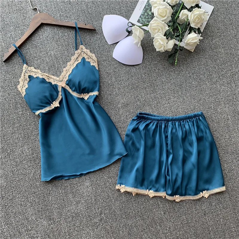 

SR069 Women Satin Sleepwear Solid Pyjamas Women Silk Pijama Ladies 2 Pieces Sets Pajama Sets Sexy Lingerie Sleepdress Nightgown