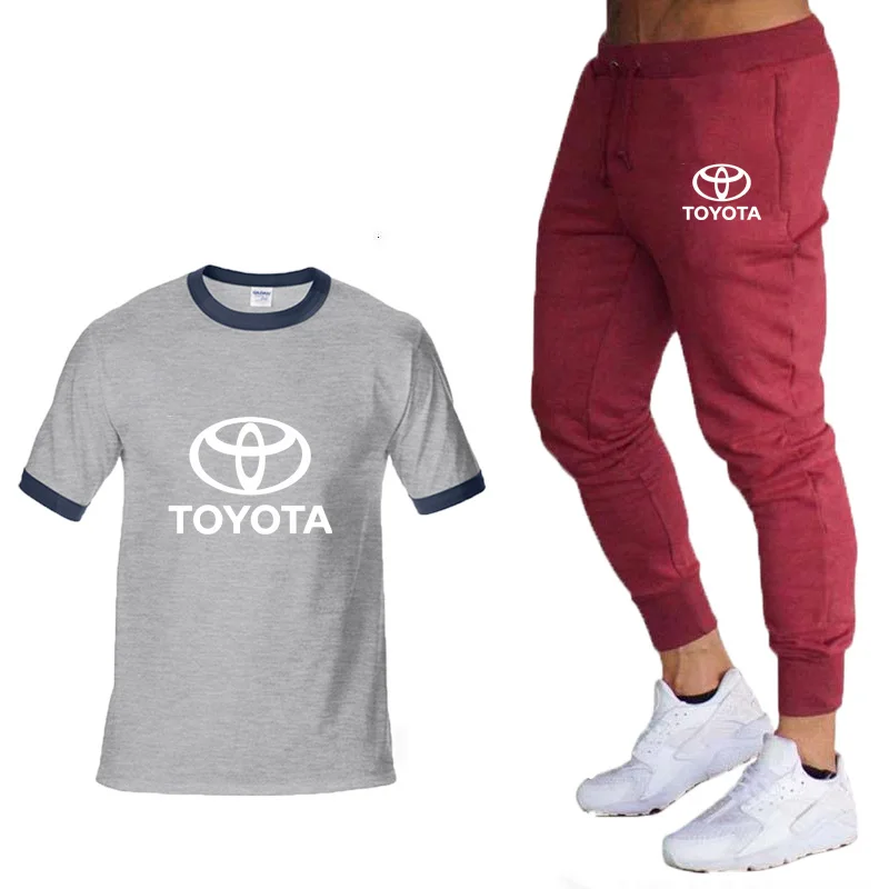 

Футболка и шорты мужские с коротким рукавом, хлопок, принт логотипа машины Тойота, Модный повседневный костюм, лето