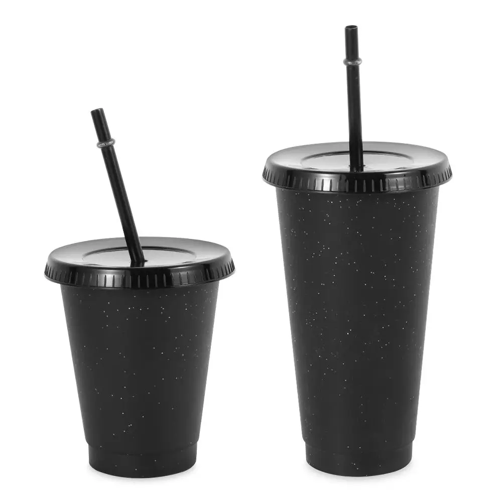 

1PC Portable Flash Powder Water Bottles With Straws Sequined Glitter Outdoor Sport Cup Coffee Juice Plastic Mug Drinkware